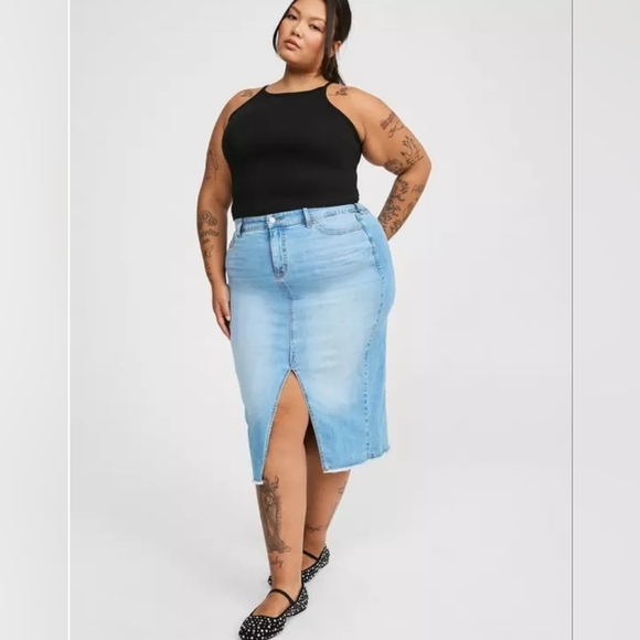Torrid Midi Denim Front Slit Skirt 3X - Picture 1 of 7